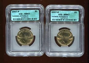 ICG 2007-P & D THOMAS JEFFERSON DOLLARS MS67 WUNDERSCHÖNES PAAR (1002) - Bild 1 von 3