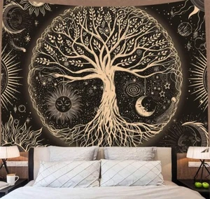 FORATER Tree of Life Tapestry Wall Hanging 61.00" x 82.00", black and gold - Picture 1 of 6