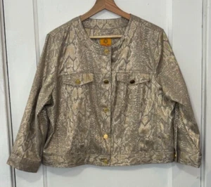 Ruby Rd Women's Plus Size Gold Snakeskin Print Lightweight Jacket, Size 16 - Picture 1 of 10