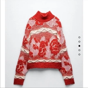 Suéter Zara Tejido Jacquard Rosa Rojo y Blanco Talla Pequeña Nuevo Con Etiquetas - Imagen 1 de 10