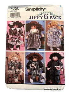 1990s Sewing Pattern Jiffy Simplicity 7650 Stuffed 22” Cloth Rag Doll & Clothes - Picture 1 of 2