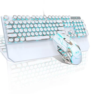 Typewriter Mechanical Gaming Keyboard and Mouse Combo, Retro Punk Round Keyca... - Image 1 of 4