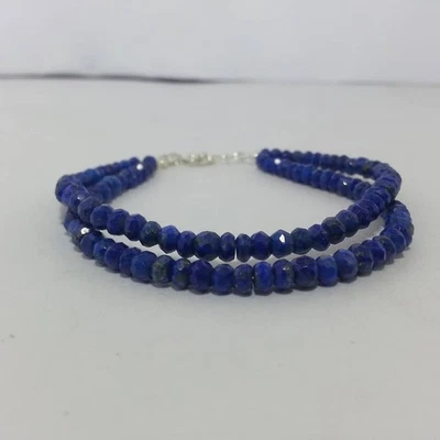 Lapislazzuli pietre preziose perline argento sterling 925 pila bracciale... - Immagine 1 di 4