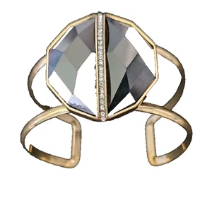 Chloe & Isabel Cuff Bracelet, Black Faceted Center Glass Stone, Pave Crystals - Picture 1 of 7