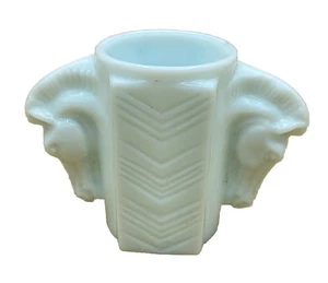 Jarrón de vidrio con leche doble cabeza de caballo Macbeth Evans Art Deco de colección de los años 30 tinte azul - Imagen 1 de 6