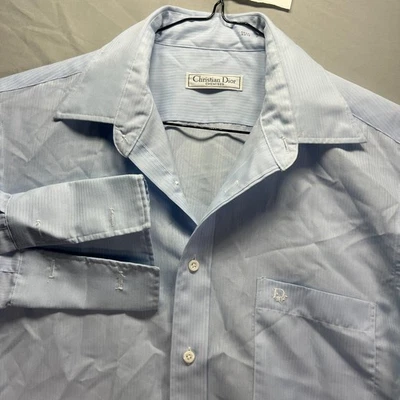 Christian Dior Chemises Dress Shirt Mens 15.5 34/35 Blue French Cuff Striped - Image 1 of 4
