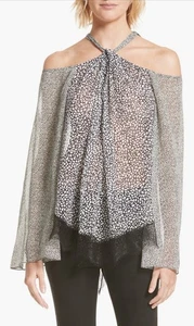 🔥 $395 Blusa Halter Derek Lam Crosby Para Mujer Seda Encaje Dobladillo Hombro Frío Talla 2 - Imagen 1 de 7