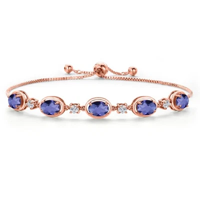 18K Rose Gold Plated Silver Blue Iolite and Lab Grown Diamond Bracelet For - Image 1 of 4