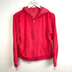 NY&C Sport Velour Track Jacket Pink Long Sleeve Zip Up Hooded 90s Y2K Womens M - Picture 1 of 4