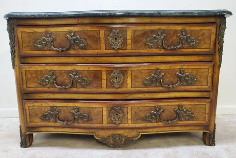 Antique French Louis XV Chest of Drawers Walnut Bronze Marble Top 19th Century Cover