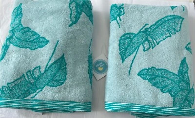 Set of TWO Yves Delorme LECAP Bath Sheets Turquoise Green 35 x 59 New France - Image 1 of 4