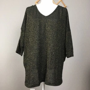Bobeau Black Gold Dolman Sleeve Longline Pullover Sweater Womens Size M - Picture 1 of 5