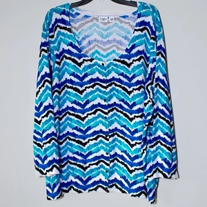 Cato Womens Chevron Stripe Button Up Cardigan Blue Watercolor Size 26/28 W 4X - Picture 1 of 5