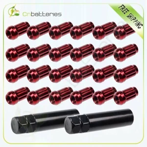 24 Pcs 12x1.5mm Red 6 Spline Lug Nuts + 2 Keys  For Toyota Tacoma Tundra Camry - Picture 1 of 12