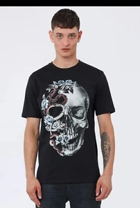 Religion T-shirt Graphic Print Skull of Snake Black Medium - Picture 1 of 4