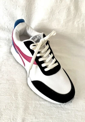 Steve Madden Sneakers White Pink Black Blue Suede Heelbox 8 M - Image 1 of 4