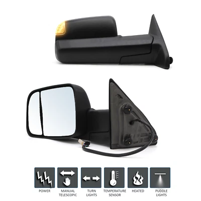 Espejos retrovisores de remolque para Dodge Ram 1500 2014 2015 2016 2017 2018 señal LED térmica eléctrica Foto 1 de 4