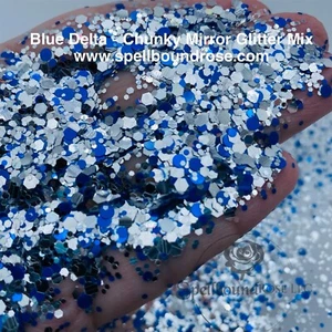 Polyester Blue and Silver Mirror Chunky Glitter Mix, "Blue Delta" 2oz by wt - Picture 1 of 7