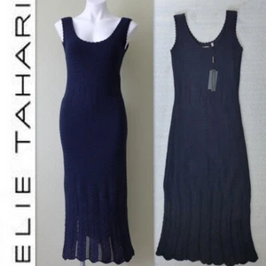 ELIE TAHARI Dark Navy Cotton Knit Sleeveless Tank Midi Dress Sizes S/L $285 - Picture 1 of 15