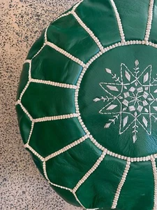 NEW Moroccan Grain Leather Pouf Pouffe Ottoman Footstool MINT GREEN - AU SELLER - Picture 1 of 5