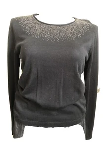Calvin Klein Damen Größe Large schwarz gold Glitzer Langarm Baumwolle Pullover Neu mit Etikett - Bild 1 von 7
