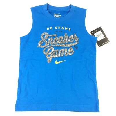 Nike Boys Tank Top Blue Sleeveless Tee No Shame in My Sneaker Game Pick Size - Image 1 of 4