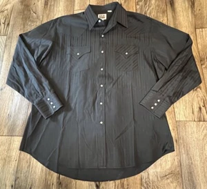 Ely Cattleman XL Pearl Snap Shirt Black Striped Poly Cotton Blend Long Sleeved - Picture 1 of 5