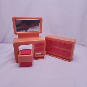 Vintage 1977 Arco Barbie Traumhaus Kommode Waschtisch und Hocker orange - Bild 1 von 10