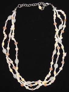 Collar vintage de vidrio de estudio, concha marina, cuentas de semillas, múltiples hebras 16-18" - Imagen 1 de 4