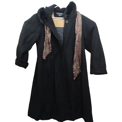 Donnybrook Womens Black Wool Full Length Hooded Winter Overcoat Size 12 P - Image 1 of 4