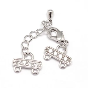 Necklace Layering Clasps 2 Lines 4-Holes CZ Lobster Claw Chain Extender, 2 pcs - Picture 1 of 4