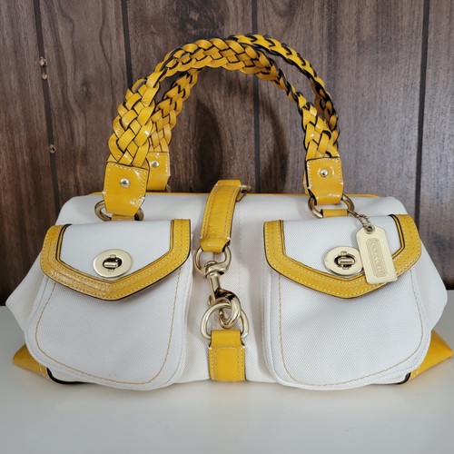 Borsa Coach Daphne Off White tela intrecciata pelle incorniciata edizione limitata