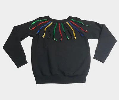 Sudadera vintage Hanes Her Way para mujer M negra cinta de Navidad Jingle Bells Foto 1 de 4