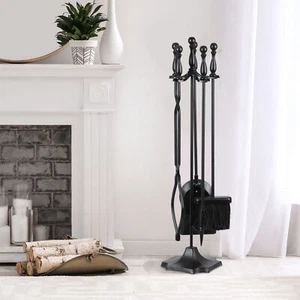 Juego de herramientas para chimenea 5 piezas juego de póker chimenea resistente interior exterior con asas - Imagen 1 de 24