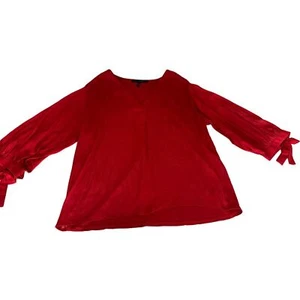 Copied - Women L White House Black Market WHBM Red Blouse Top 3/4 bow tie sleeve - Picture 1 of 11
