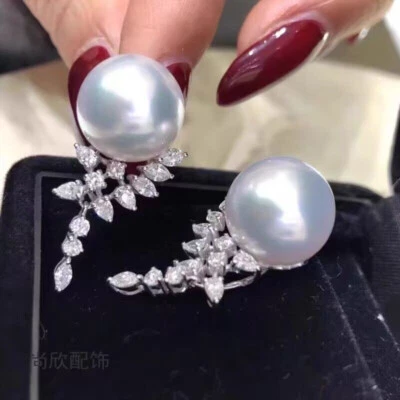 classic pair of  10-11mm south sea round white pearl dangle earring 925s - Image 1 of 4