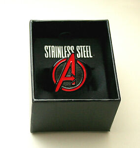 Marvel Comics Classic Avengers 'A" Logo Black Stainless Steel Ring New Sz 12 Box