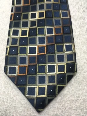 PEACOCK MENS TIE NAVY BLUE WITH GREEN GOLD BROWN GRAY 3.75 X 60 - Image 1 of 4