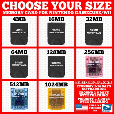 4/16/32/64/128/256/512/1024 MB Memory Card Stick for Nintendo Wii GameCube NGC - Image 1 of 2