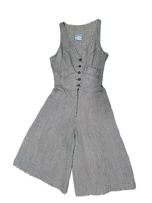 VTG Paper Moon Blue White Striped Romper Cropped Culottes Shorts Size 7 24W - Image 1 of 4