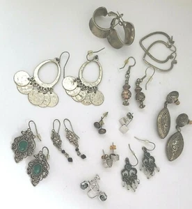 Vintage Posten Sammlung SILBERFARBENE OHRRINGE Ohrstecker Creolen/kostenloser Versand USA - Bild 1 von 9