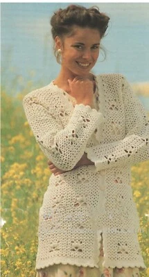 CROCHET PATTERN COPY LADIES PAIR OF LACE PATTERN CARDIGANS DK 37-43" BUST 155F - Image 1 of 4