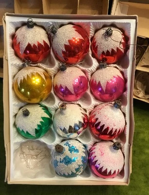 11 alte Glas Weihnachtskugeln bunte Christbaumschmuck  Schmeedekor 5cm 25/176 - Bild 1 von 4