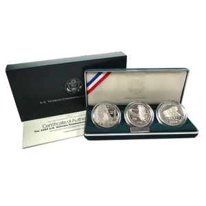 U.S Veterans Commemorative Silver Dollars 3 Coin Set Proof OGP COA - Picture 1 of 5