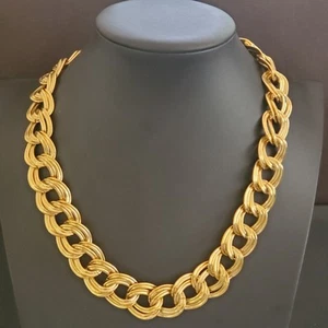 Collar Givenchy Vintage Doble Bordillo Eslabón Chapado en Oro Doble Cierre G Firmado - Imagen 1 de 7