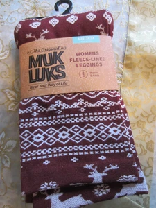 NWT women's fleece-lined leggings Muk Luks Size 2X/3X burgundy/white - Picture 1 of 12