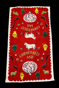 Nuevo de Lote Antiguo Toalla de té arte de pared carne de res y repollo en grano ¡Grandes gráficos! - Imagen 1 de 4