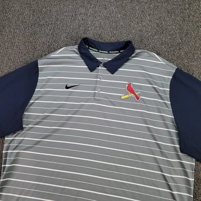 St Louis Cardinals Polo Shirt Men 3XL Gray Stripe Nike Baseball Dri Fit SS MLB - Image 1 of 4