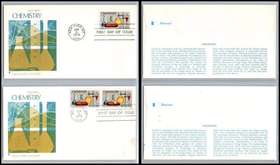 1976 Chemistry Centenary Sc 1685 pair FDC Fleetwood science ACS beaker flask - Image 1 of 1