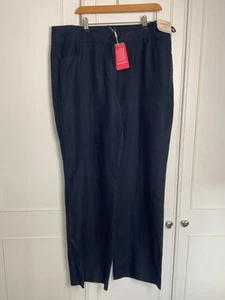 Monsoon Women's Linen Trousers Wide Leg Size UK 18 L34" New Navy Blue Summer - Picture 1 of 9